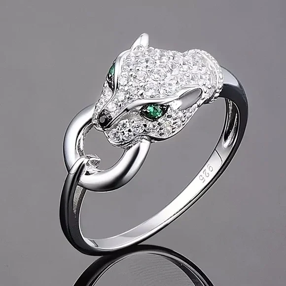 New Unisex 925 Silver Leopard Diamond Ring - Picture 1 of 6